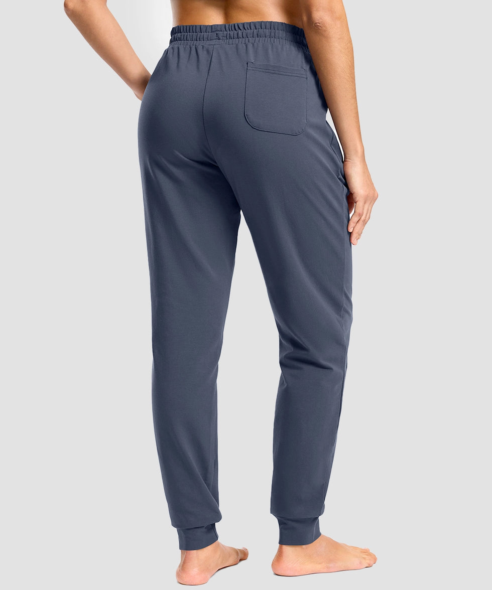 tall zip pockets cotton joggers in dusty blue-back view