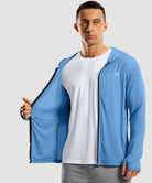 uv protection full zip hoodie in sky blue - on model view