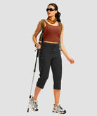 women's 3 zipper pockets hiking capri pants in black - matching outfits view