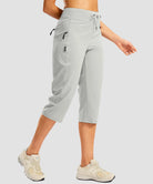 women's 3 zipper pockets hiking capri pants in bright gray - side view