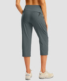women's 3 zipper pockets hiking capri pants in dark gray - back view