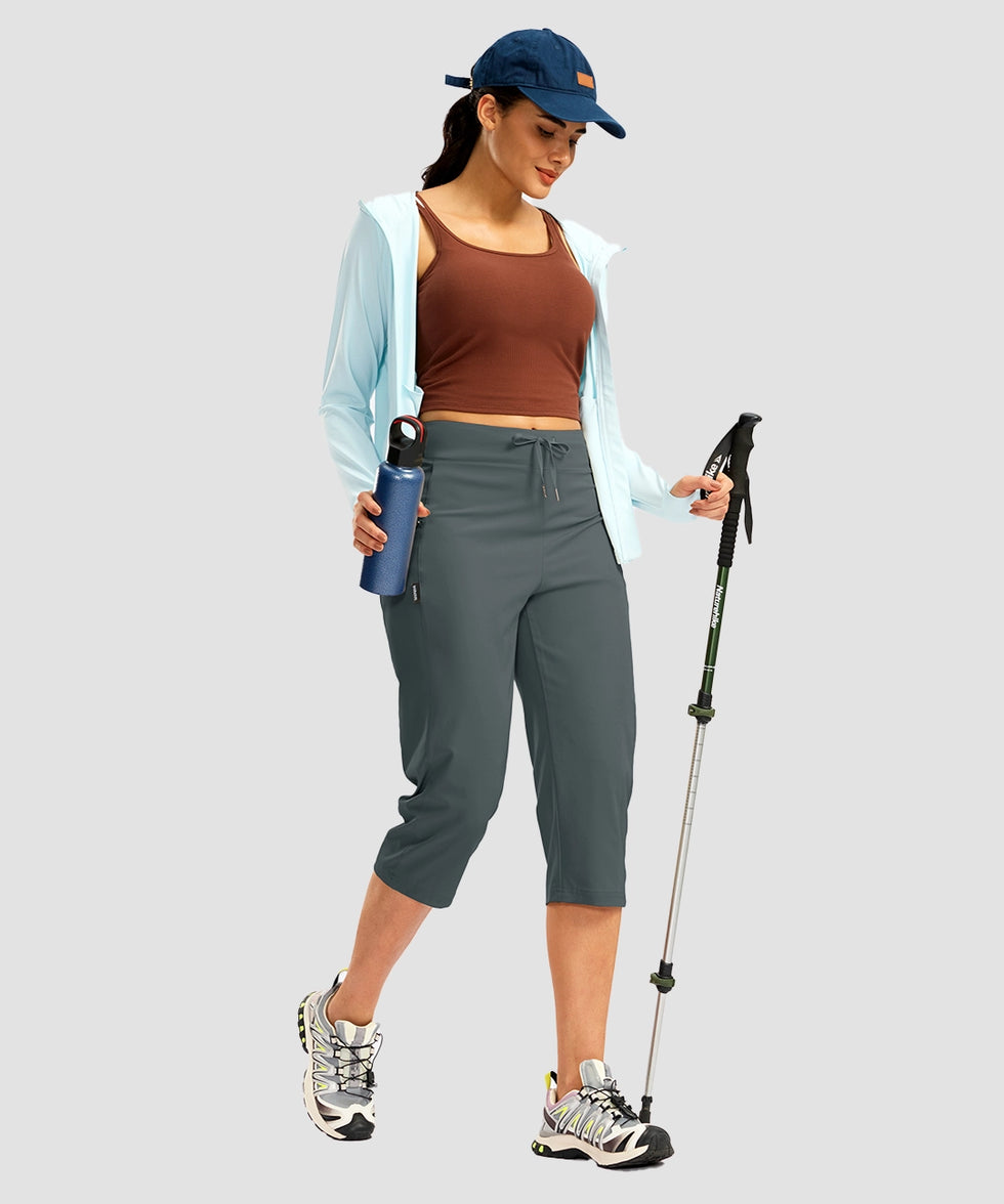 women's 3 zipper pockets hiking capri pants in dark gray - matching outfits view