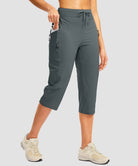women's 3 zipper pockets hiking capri pants in dark gray - pocket detail view