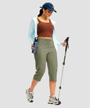 women's 3 zipper pockets hiking capri pants in gray sage - matching outfits view