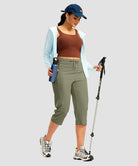 women's 3 zipper pockets hiking capri pants in gray sage - matching outfits view