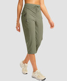 women's 3 zipper pockets hiking capri pants in gray sage - side view
