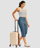 women's 3 zipper pockets hiking capri pants in indigo blue - matching outfits view