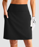 women's 4 pockets knee length golf skort in black - pocket details view
