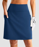 women's 4 pockets knee length golf skort in dark blue - pocket details view