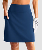 women's 4 pockets knee length golf skort in dark blue - pocket details view