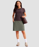 women's 4 pockets knee length golf skort in grey sage - front view