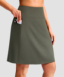women's 4 pockets knee length golf skort in grey sage - pocket details view