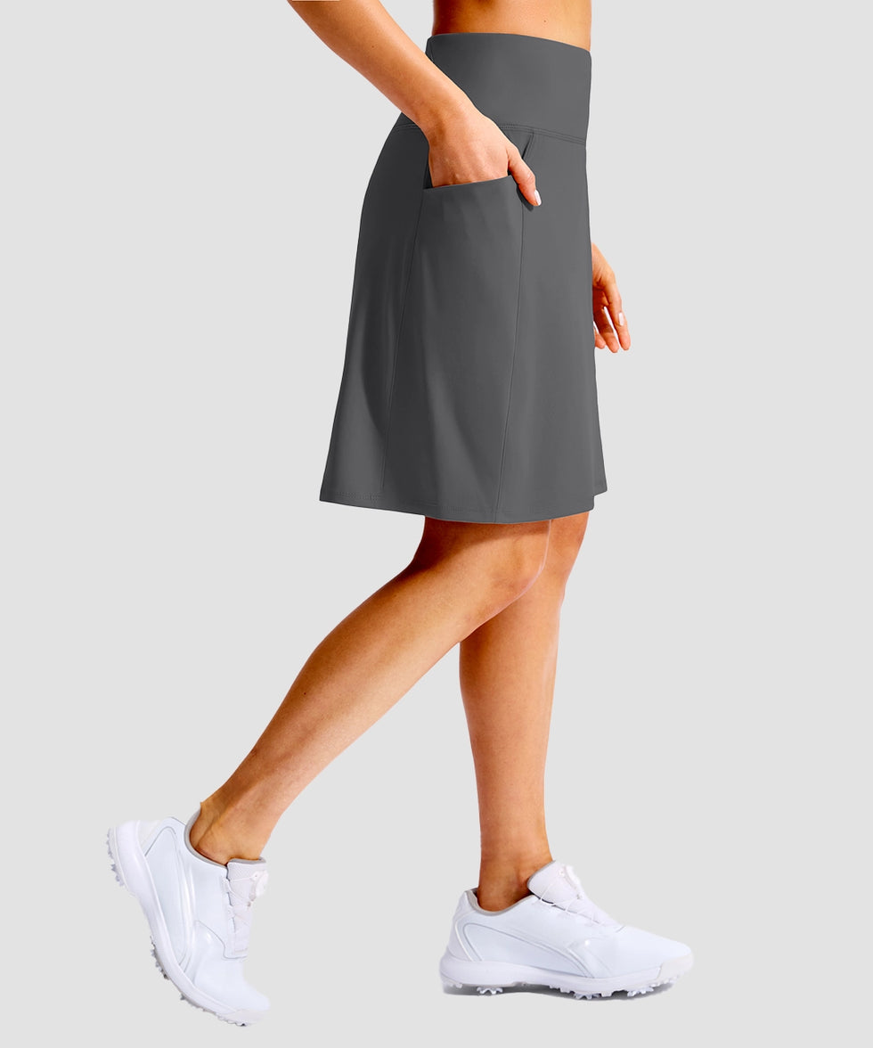 women's 4 pockets knee length golf skort in iron grey - back view