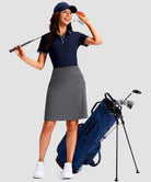 women's 4 pockets knee length golf skort in iron grey - side view