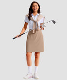 women's 4 pockets knee length golf skort in light khaki - side view