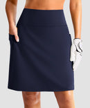 women's 4 pockets knee length golf skort in navy - pocket details view