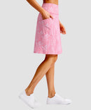 women's 4 pockets knee length golf skort in pink paisley - back view