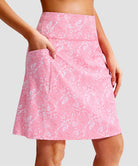 women's 4 pockets knee length golf skort in pink paisley - pocket details view