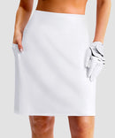 women's 4 pockets knee length golf skort in white - pocket details view