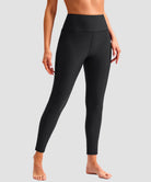 women's UV protection zipper pocket lined leggings in black - front view