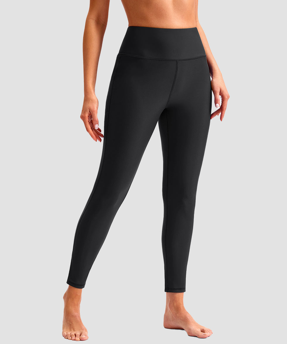 women's UV protection zipper pocket lined leggings in black - front view