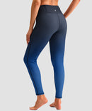 women's UV protection zipper pocket lined leggings in gradient black blue - back view