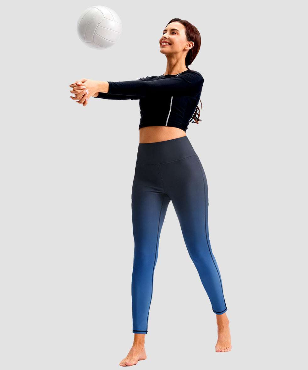 women's UV protection zipper pocket lined leggings in gradient black blue - matching outfits view