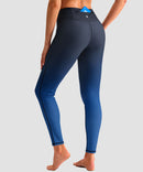 women's UV protection zipper pocket lined leggings in gradient black blue - zipper pocket detail