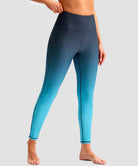 women's UV protection zipper pocket lined leggings in gradient gray cyan - front view
