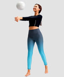 women's UV protection zipper pocket lined leggings in gradient gray cyan - matching outfits view