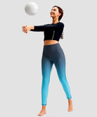 women's UV protection zipper pocket lined leggings in gradient gray cyan - matching outfits view