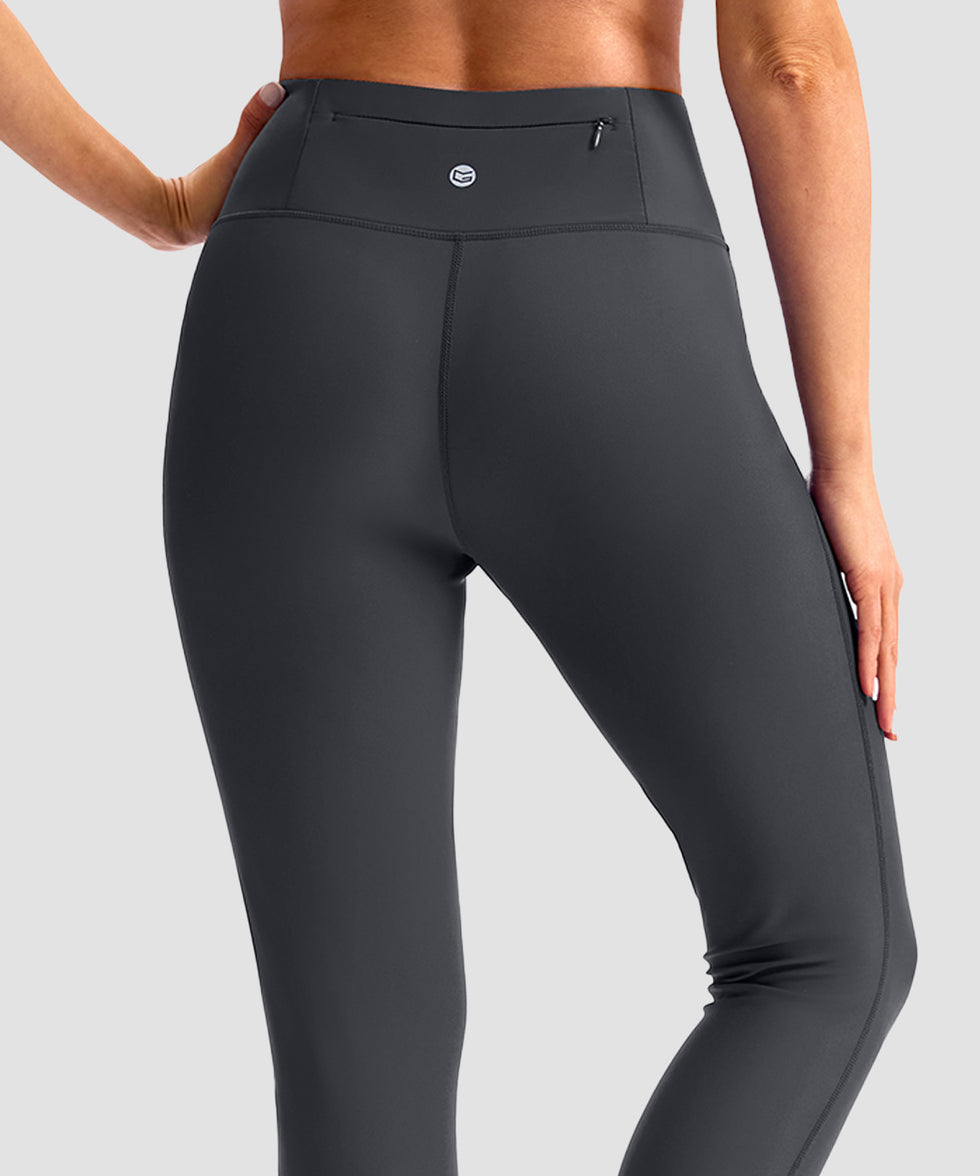 women's UV protection zipper pocket lined leggings in gray - back view