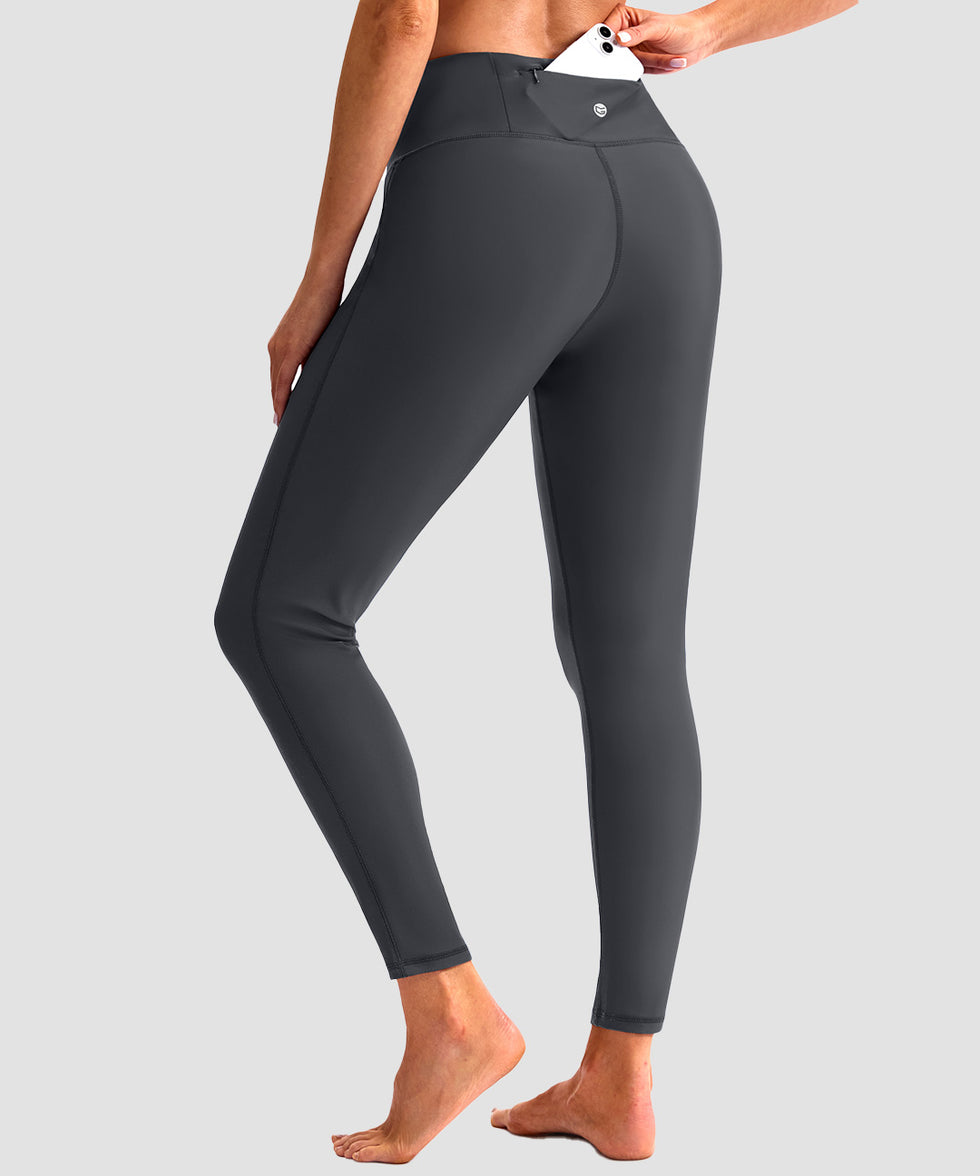 women's UV protection zipper pocket lined leggings in gray - zipper pocket detail