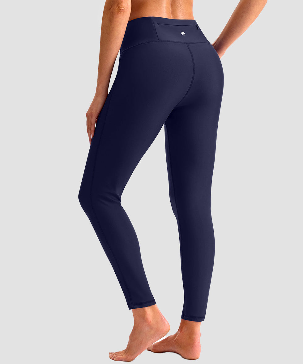 women's UV protection zipper pocket lined leggings in navy - back view