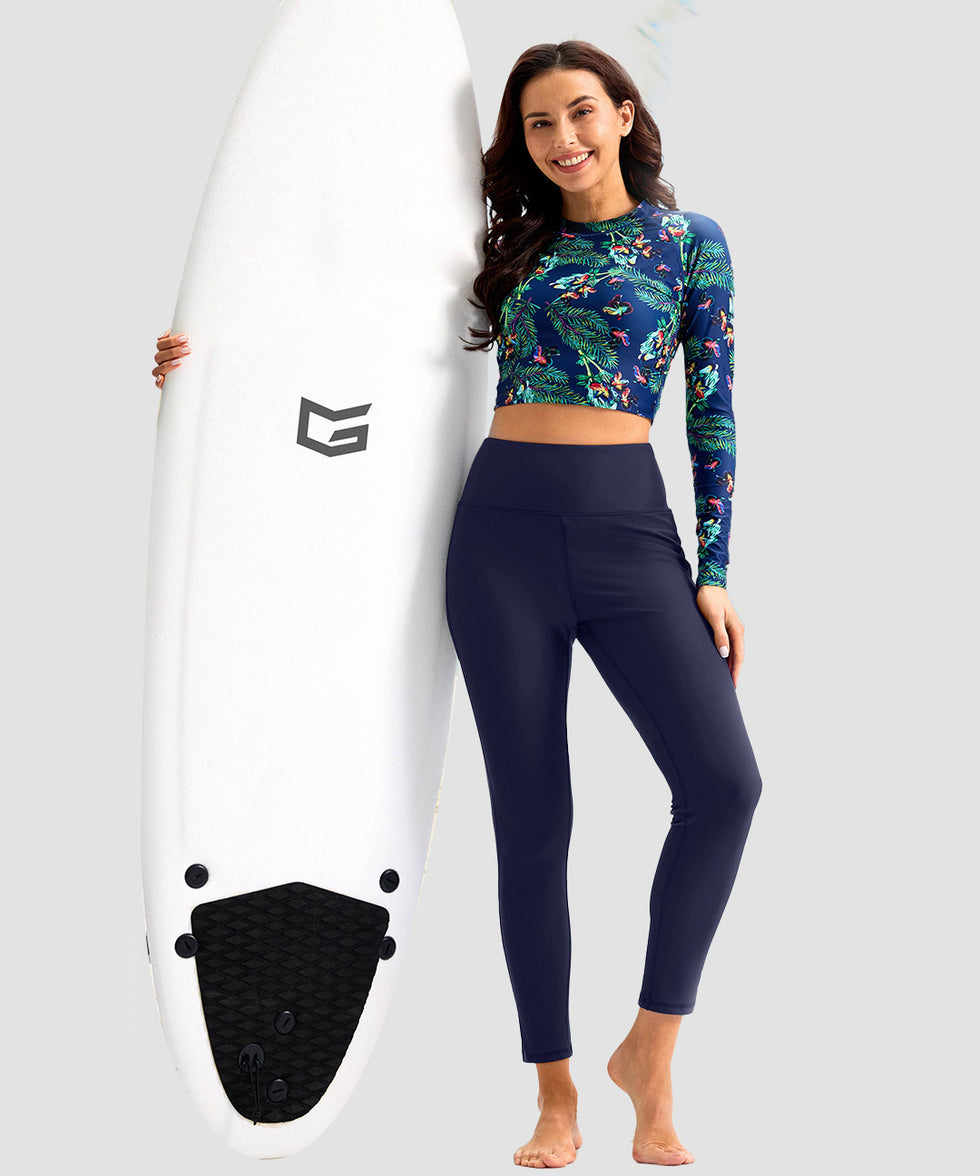 women's UV protection zipper pocket lined leggings in navy - matching outfits view