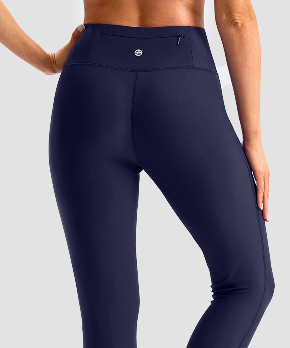 women's UV protection zipper pocket lined leggings in navy - zipper pocket detail