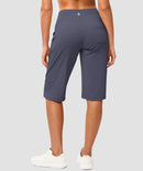 women's bermuda shorts with pockets 14" in dusty blue - back view