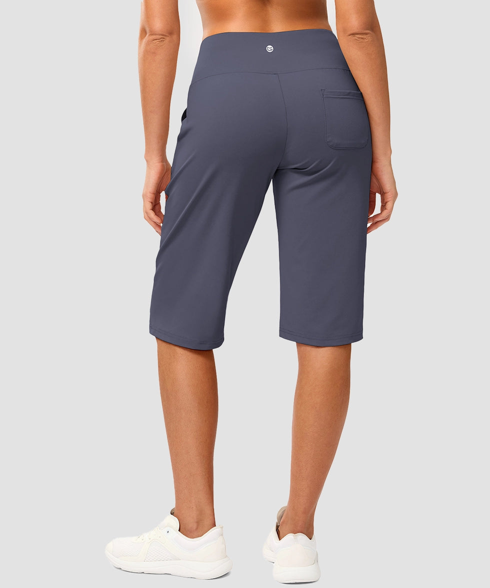 women's bermuda shorts with pockets 14" in dusty blue - back view