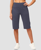 women's bermuda shorts with pockets 14" in dusty blue - front view