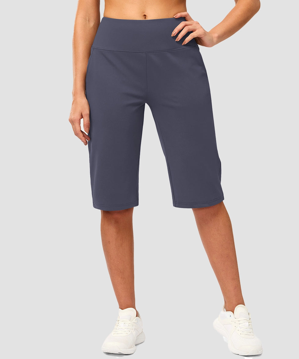 women's bermuda shorts with pockets 14" in dusty blue - front view