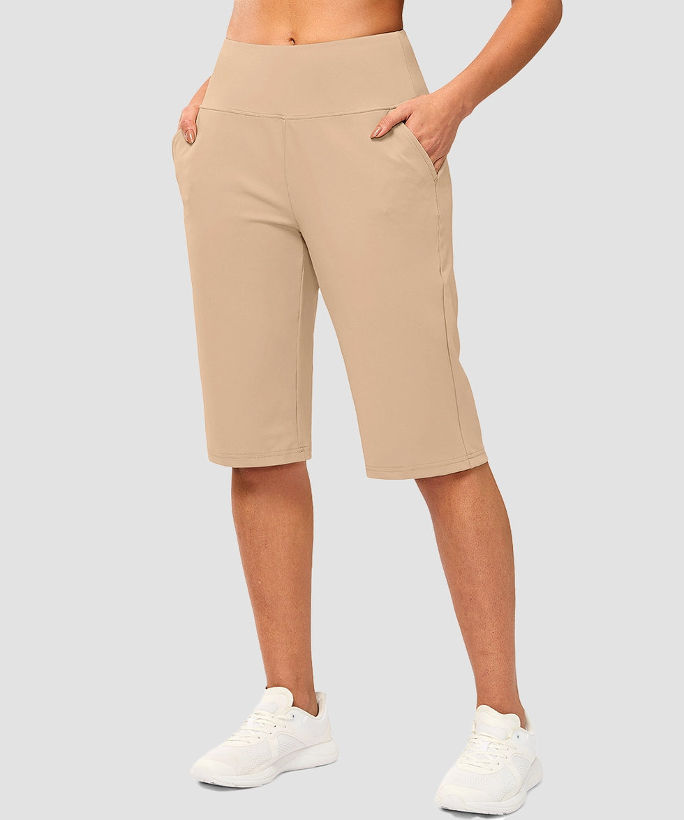 women's bermuda shorts with pockets 14" in light khaki - pocket detail
