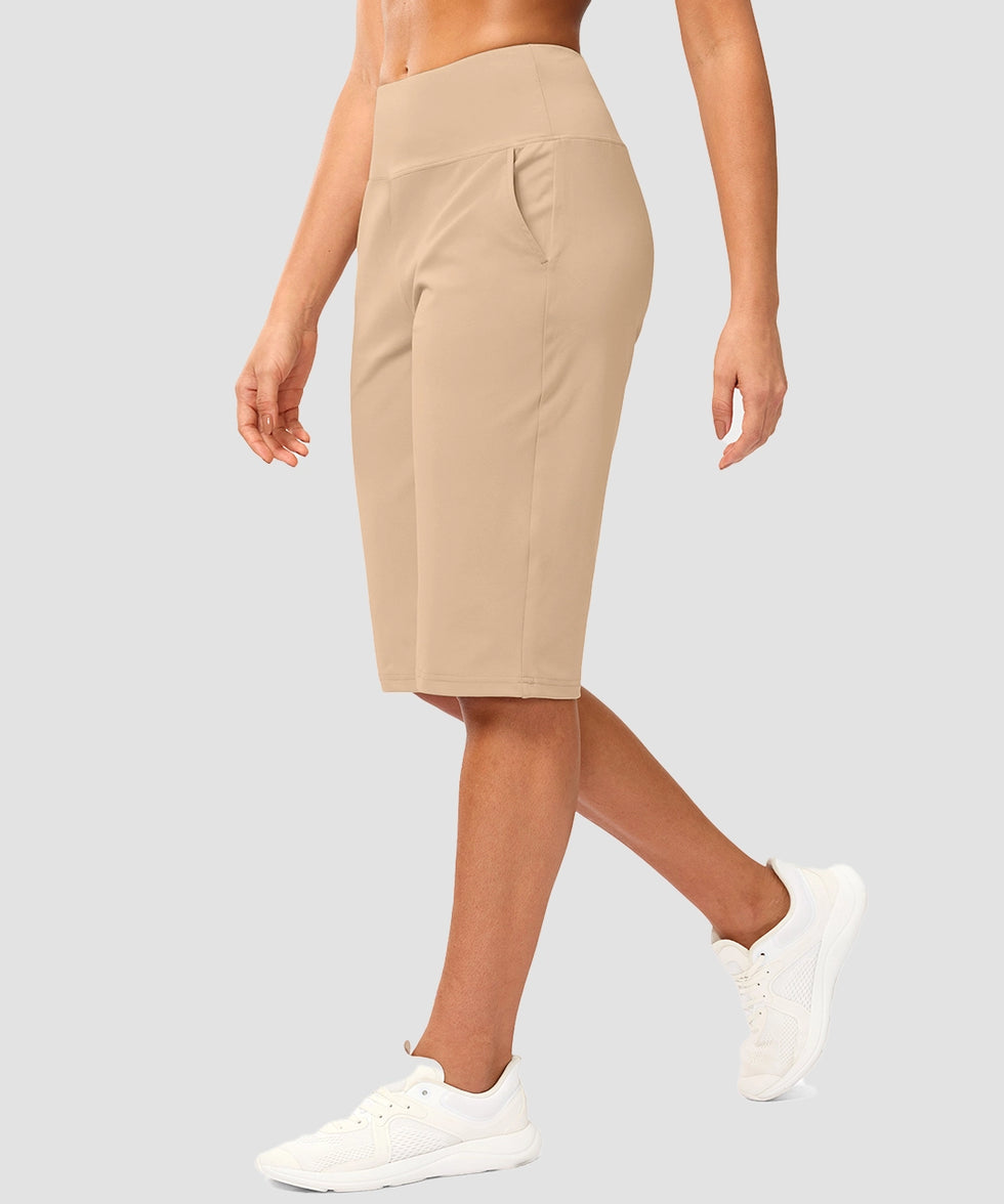 women's bermuda shorts with pockets 14" in light khaki - side view