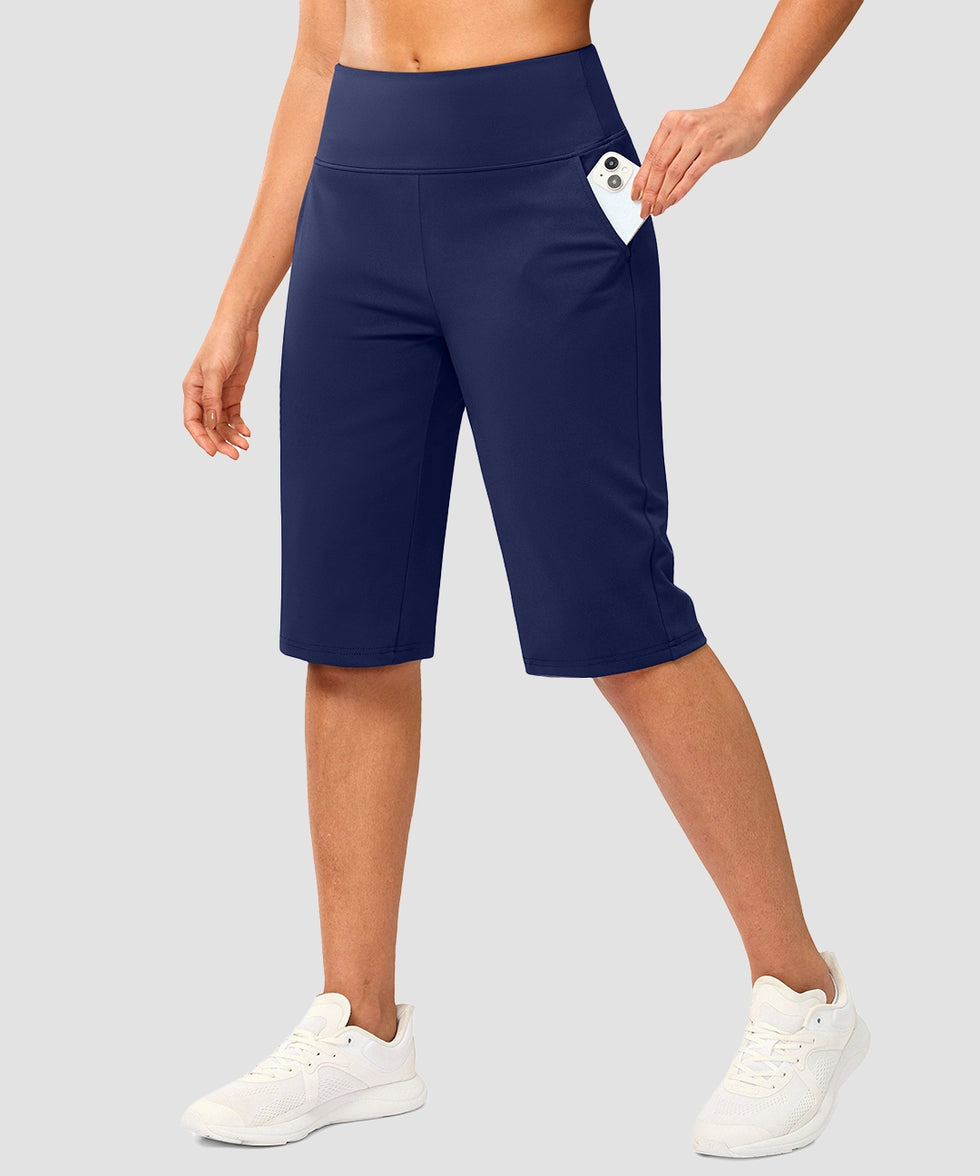 women's bermuda shorts with pockets 14" in navy - pocket detail