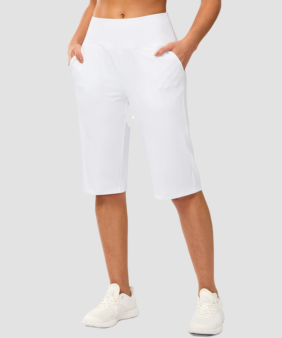 women's bermuda shorts with pockets 14" in white - pocket detail