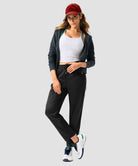 women's contrast stripe zip pockets track pants 28'' in black - matching outfits view