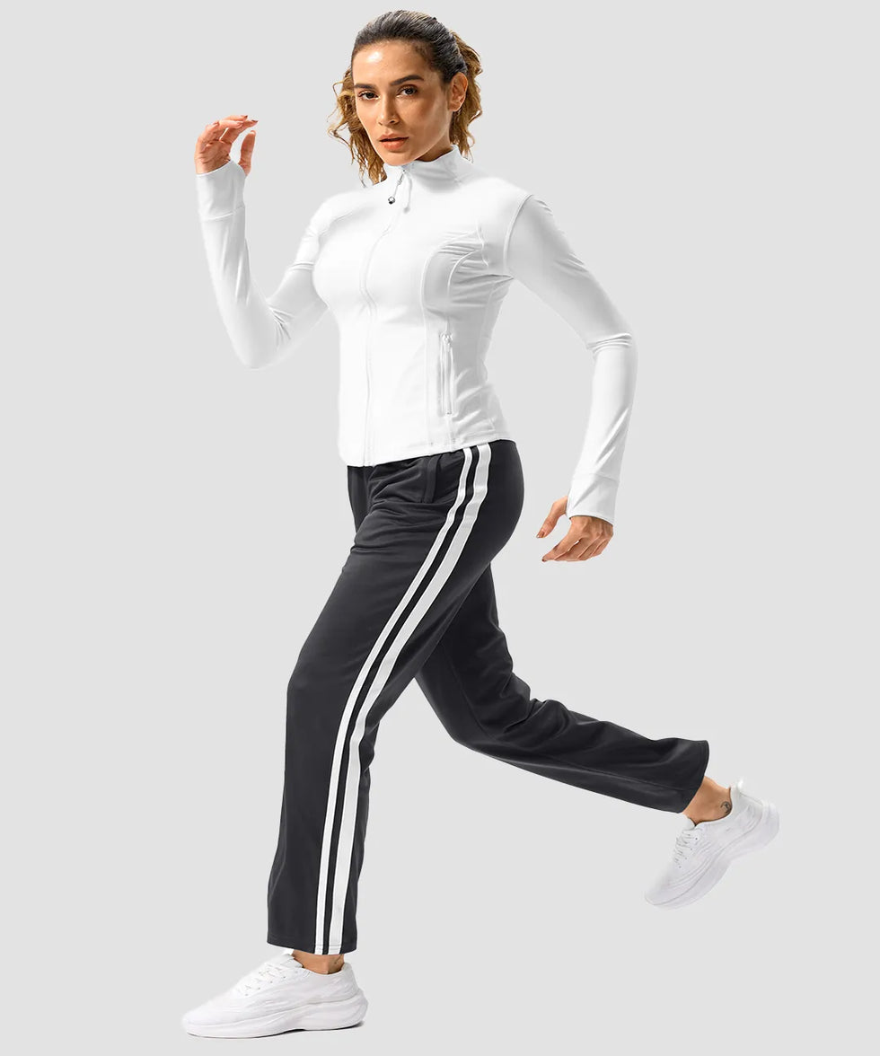 women's contrast stripe zip pockets track pants 28'' in dark gray - matching outfits view