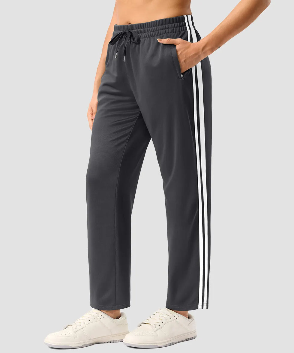women's contrast stripe zip pockets track pants 28'' in dark gray - pocket detail