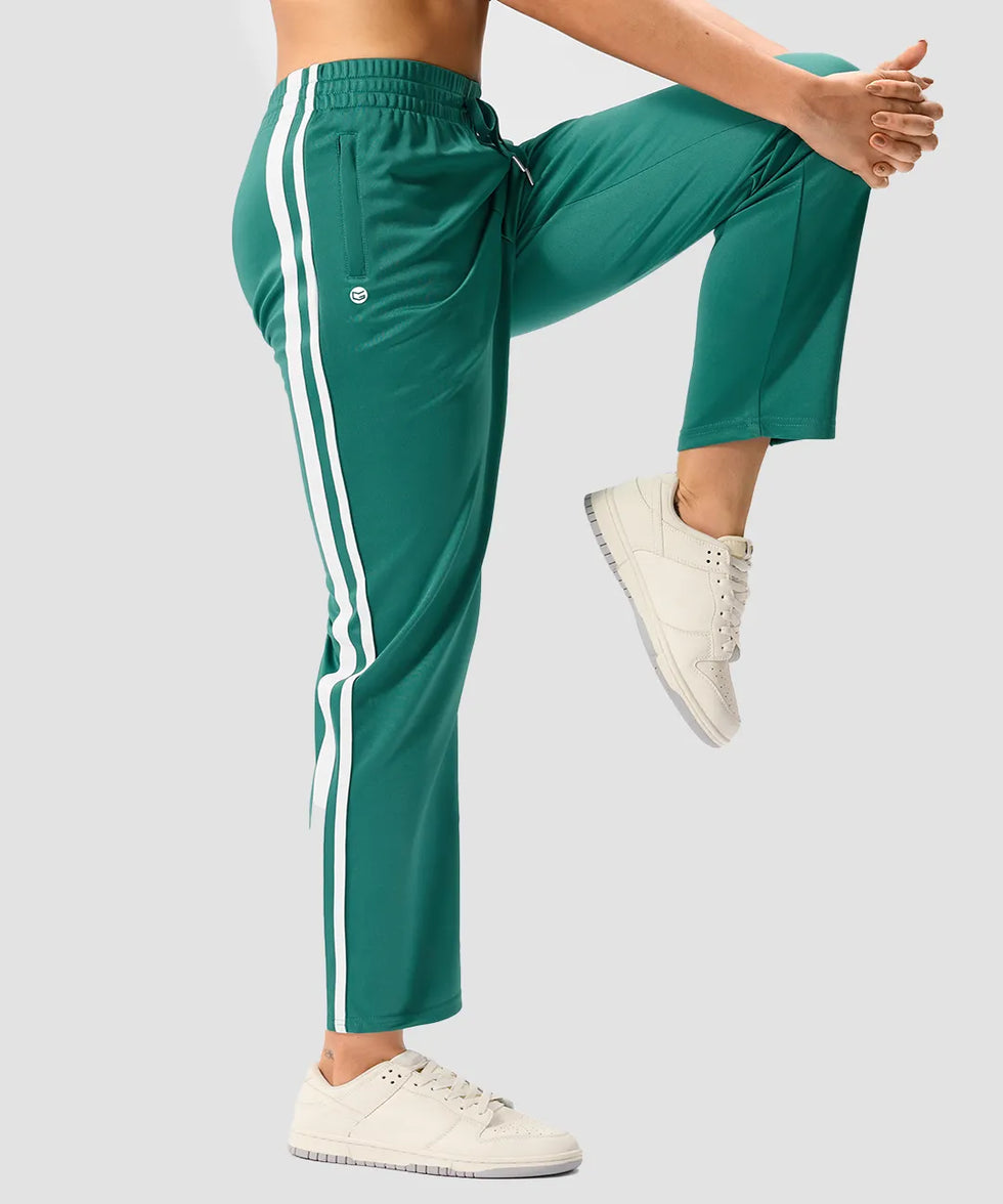 women's contrast stripe zip pockets track pants 28'' in forest green - side view