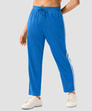 women's contrast stripe zip pockets track pants 28'' in lake blue - side view