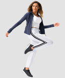 women's contrast stripe zip pockets track pants 28'' in white - matching outfits view